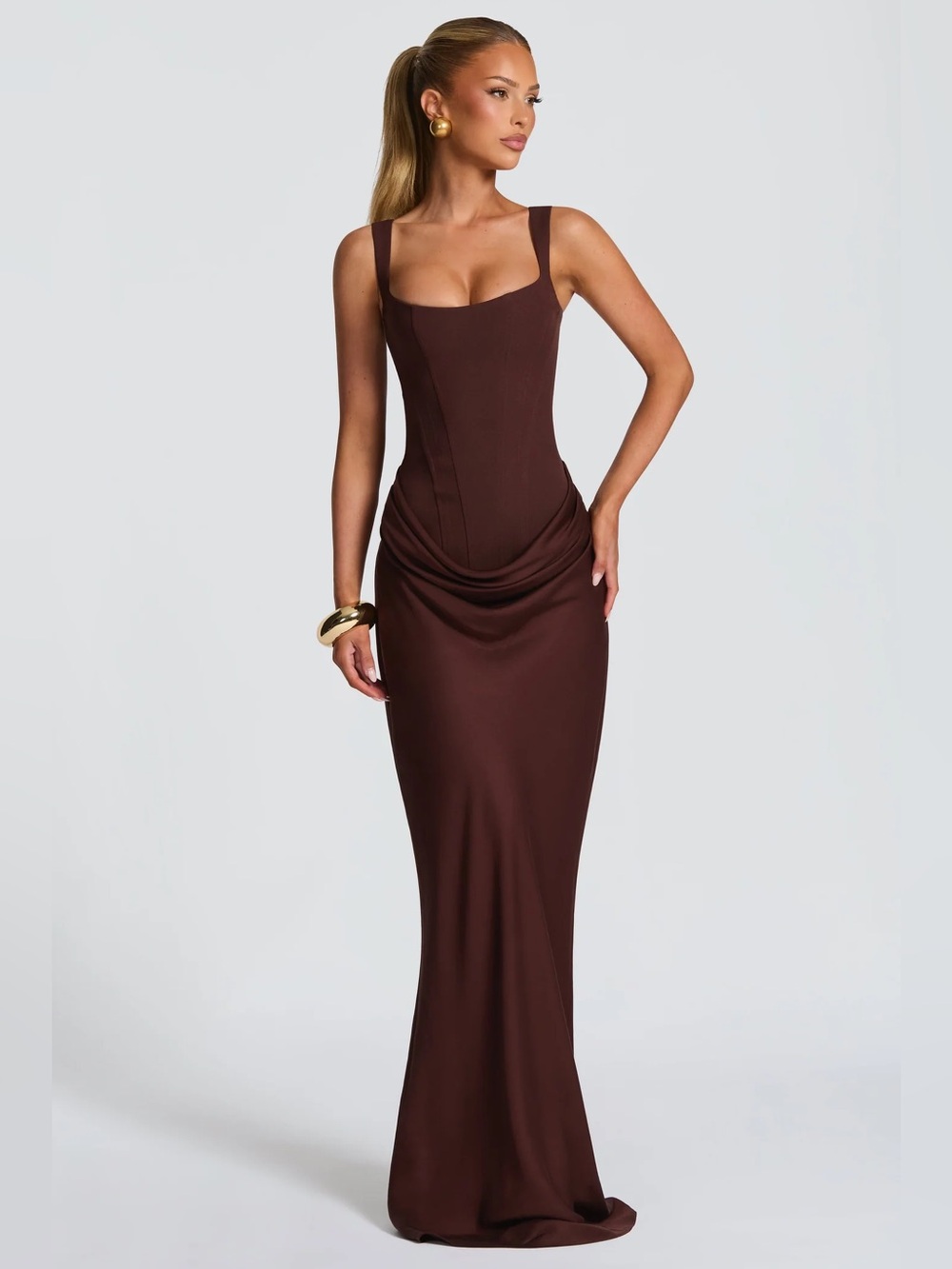 Elegant Brown Stretch Mermaid Evening Dress